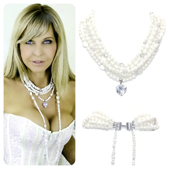 Multi Strand Pearl Necklace With Back Drops